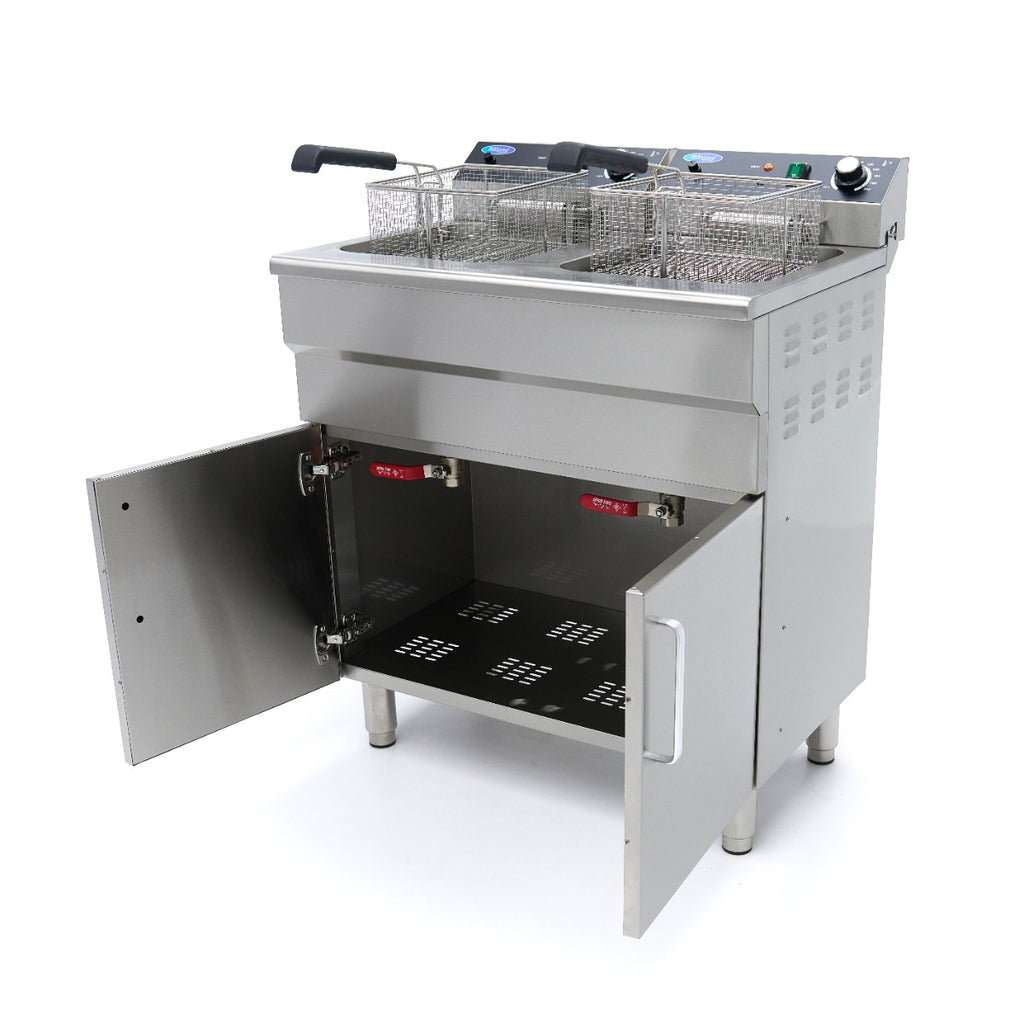 Friteuse - 2 x 16 L - 2 paniers - avec robinet de vidange et support - 230V
