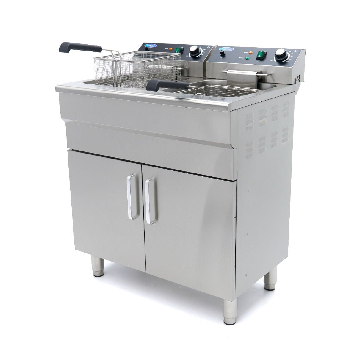 Friteuse - 2 x 16 L - 2 paniers - avec robinet de vidange et support - 230V