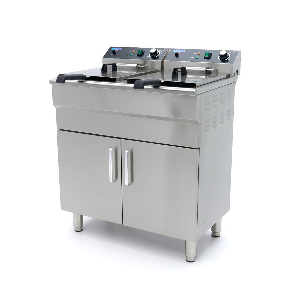 Friteuse - 2 x 16 L - 2 paniers - avec robinet de vidange et support - 230V