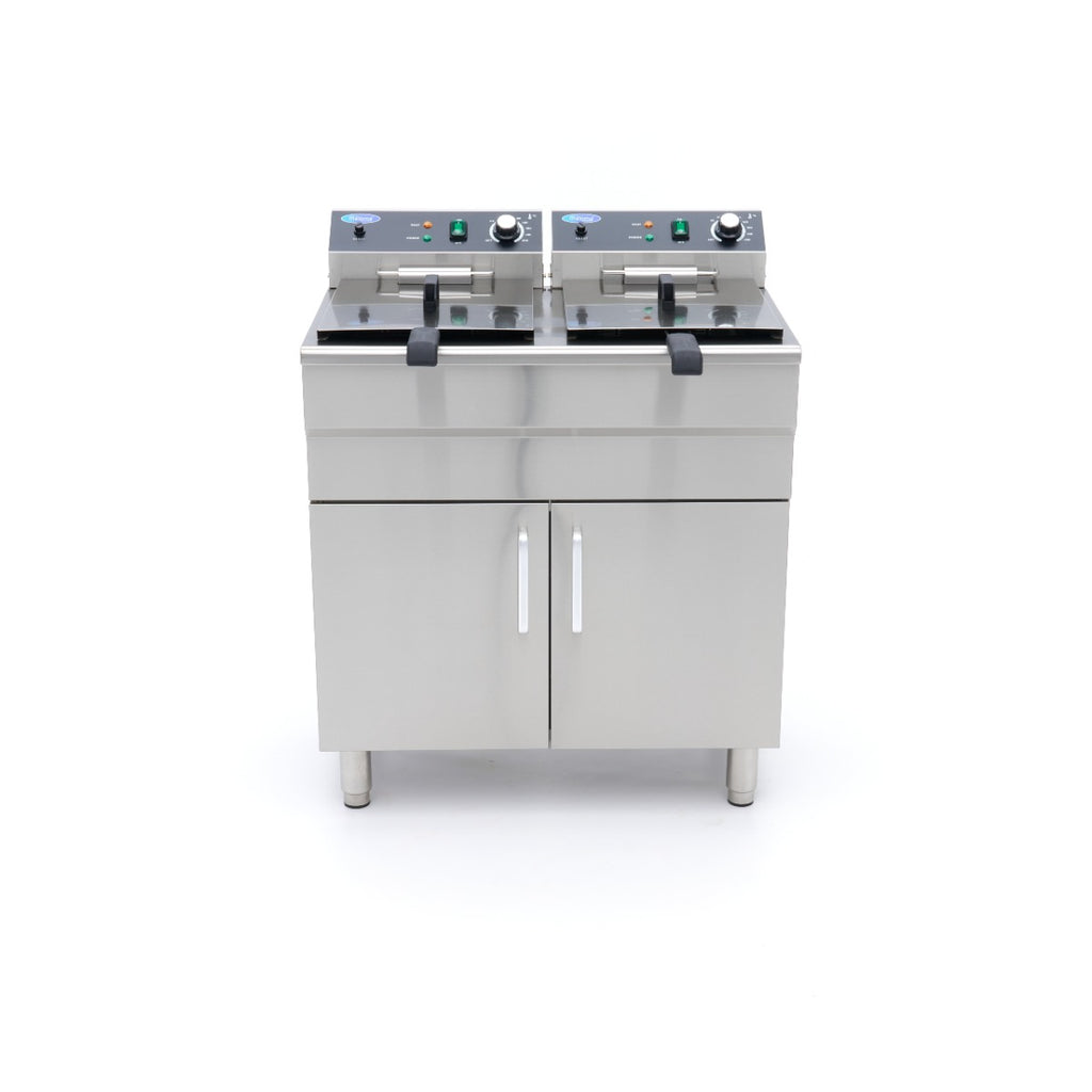 Friteuse - 2 x 16 L - 2 paniers - avec robinet de vidange et support - 230V