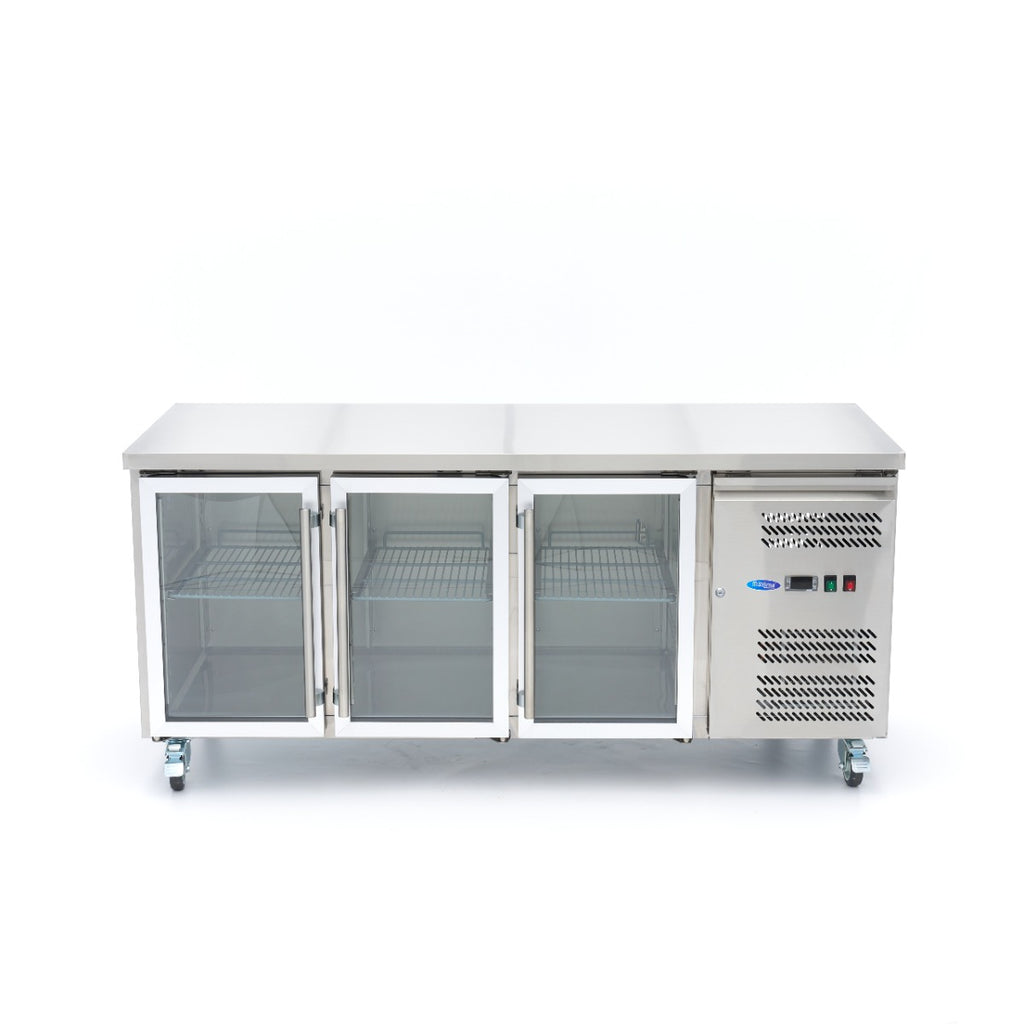 Réfrigérateur de comptoir - 180 cm - 3 portes vitrées