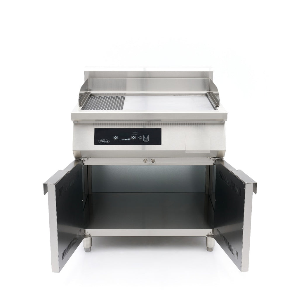 Plancha à induction 700 - lisse et rainurée - 10 000 W - double - avec support