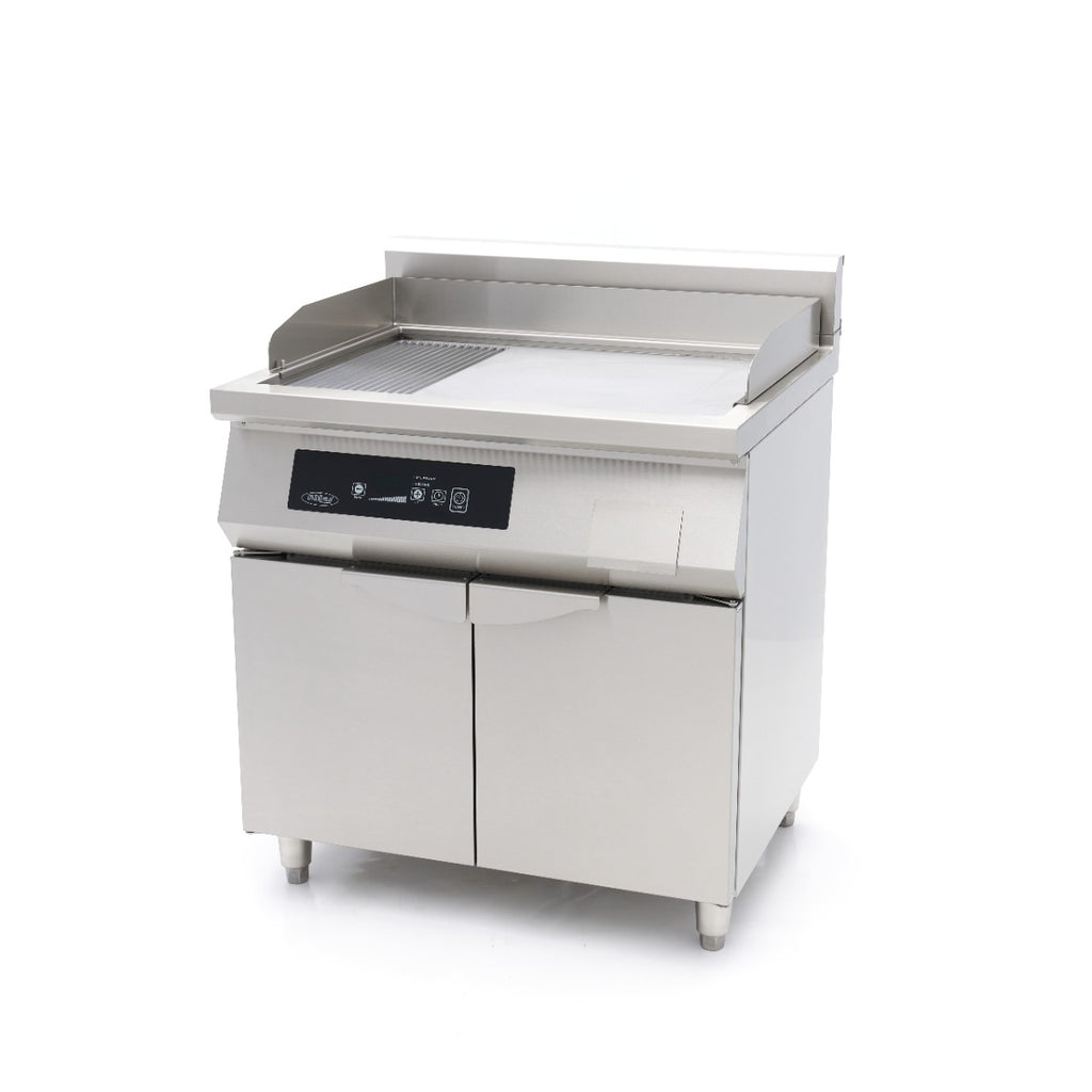 Plancha à induction 700 - lisse et rainurée - 10 000 W - double - avec support