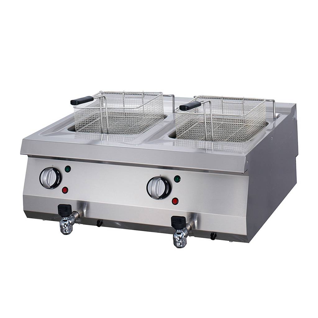 Heavy Duty friteuse - 2 x 12 L - unité double - profondeur 70 cm - avec robinet de vidange - électrique