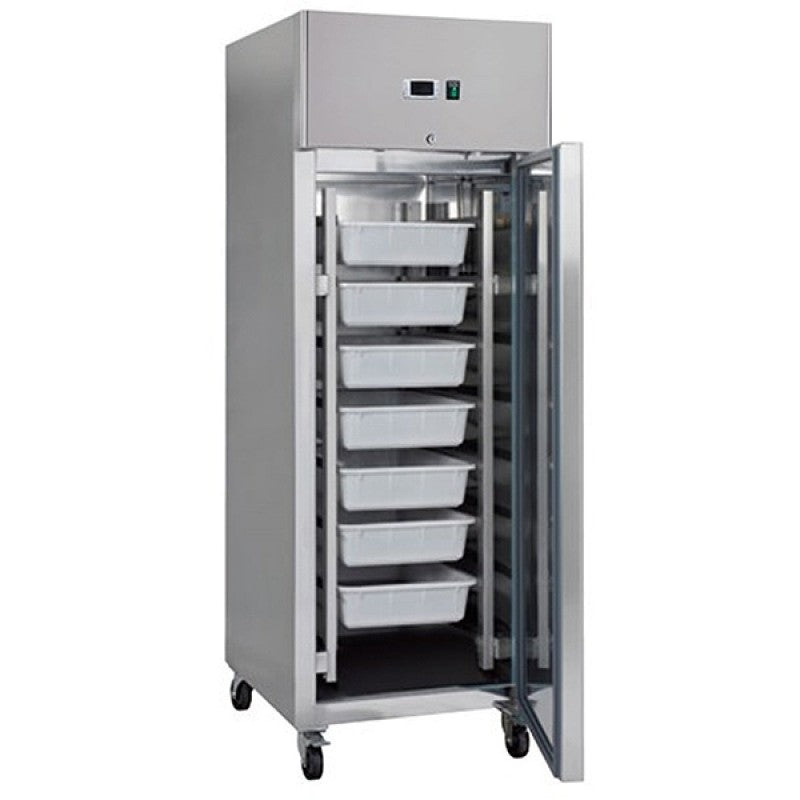 Réfrigérateur à poisson - 600 L - 7 conteneurs (60 x 40 cm) - sur roulettes - acier inoxydable