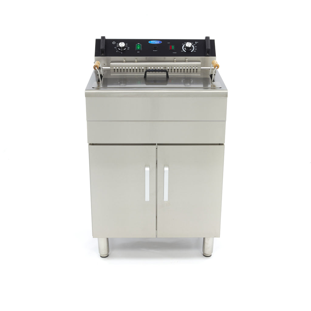 Friteuse - 30 L - 1 panier - avec robinet de vidange et support