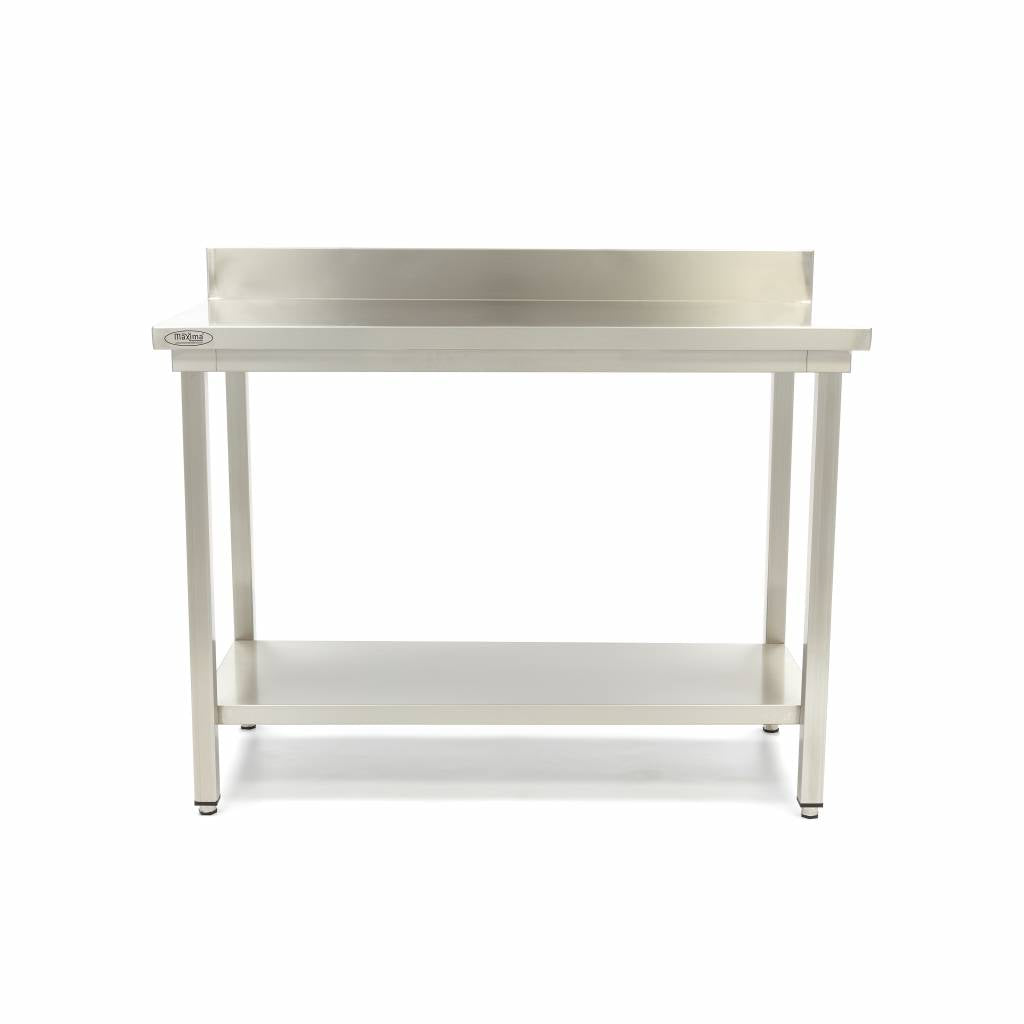 Table en acier inoxydable - 120 x 60 cm - hauteur réglable - avec dosseret et étagère de rangement