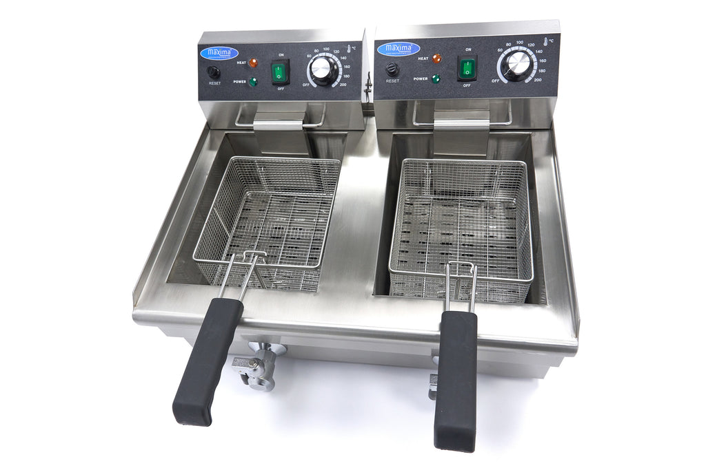 Friteuse - 2 x 10 L - 2 paniers - avec robinet de vidange