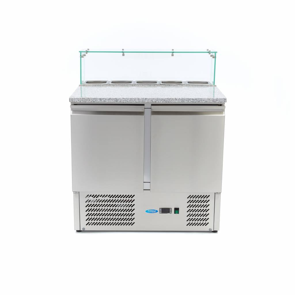 Réfrigérateur pour la préparation des pizzas - 90 cm - 2 portes - s'adapte à 5 x 1/6 GN - incl couvercle en verre