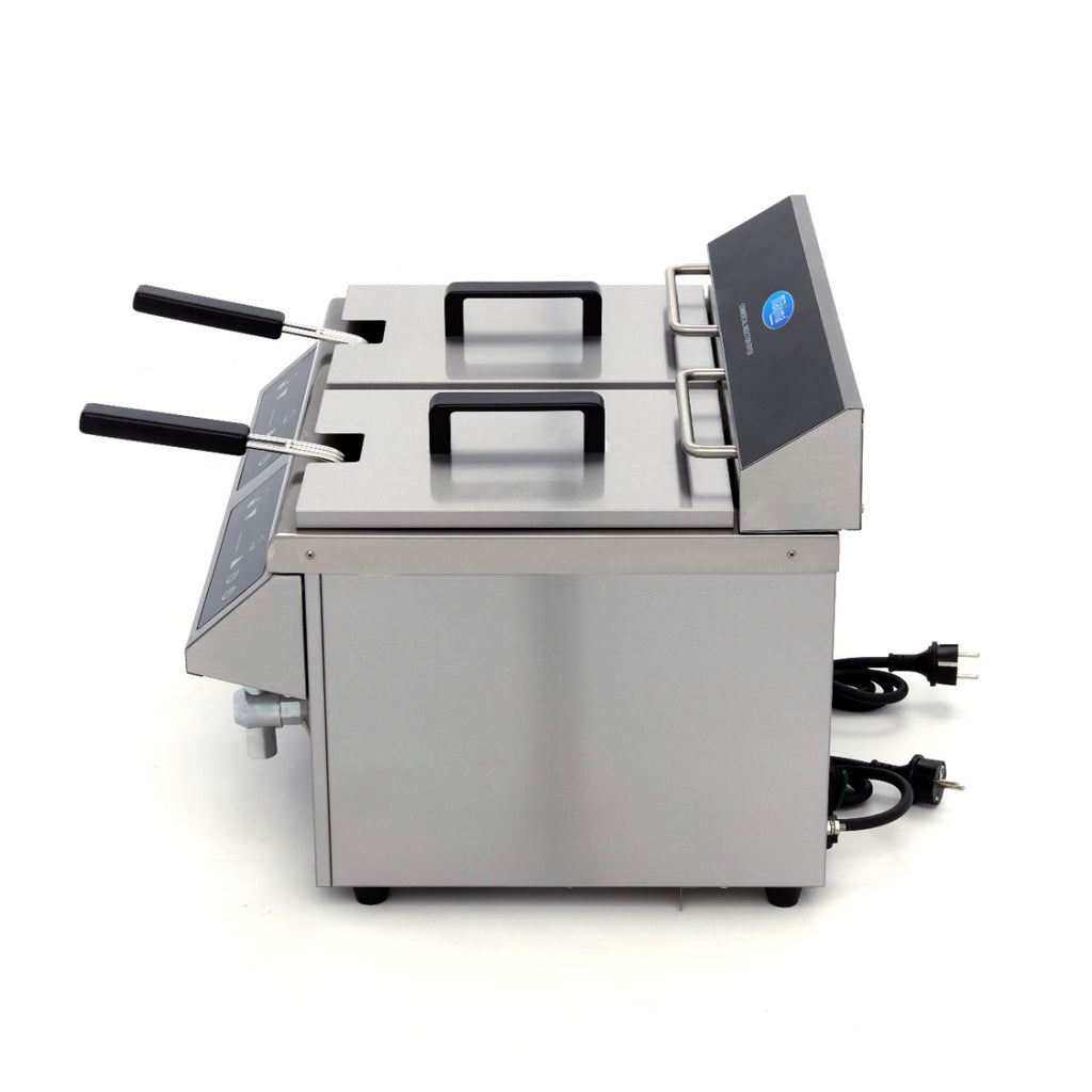 Friteuse - 2 x 8 L - 2 paniers - induction - avec robinet de vidange