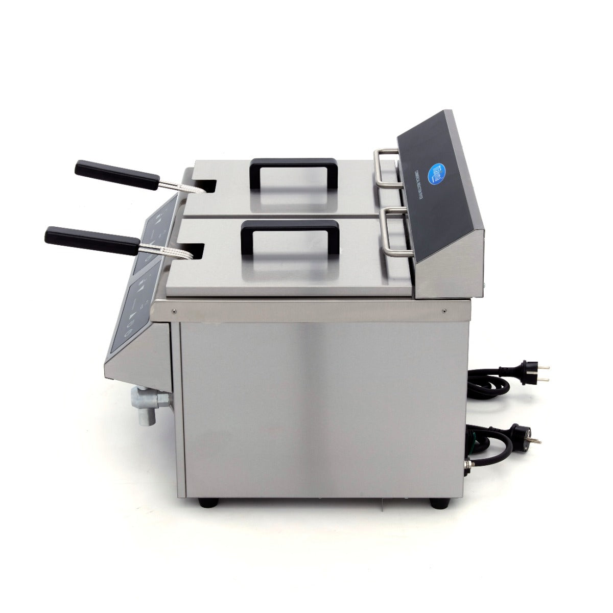 Friteuse - 2 x 8 L - 2 paniers - induction - avec robinet de vidange