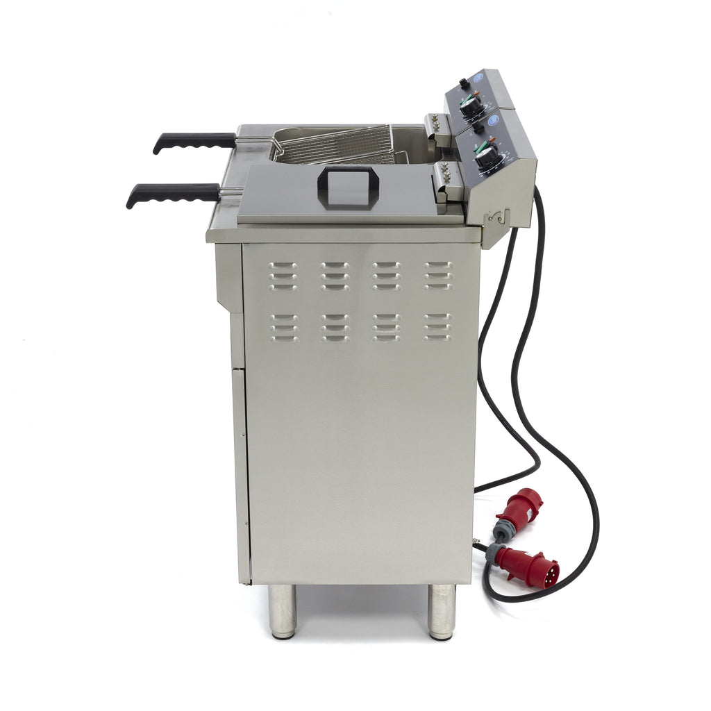 Friteuse - 2 x 16 L - 2 paniers - avec robinet de vidange et support - 400V