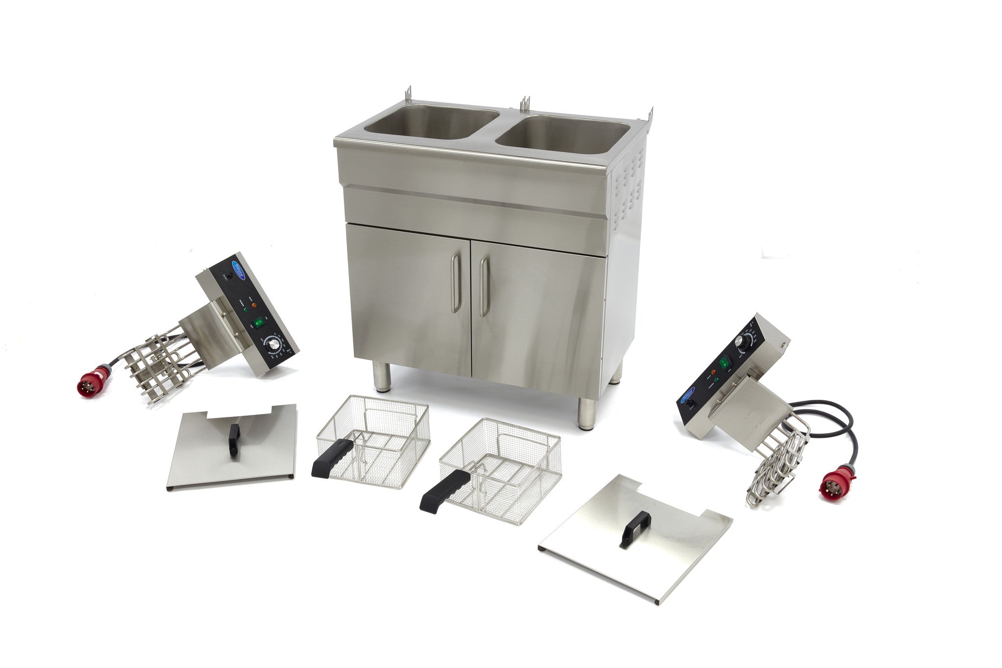 Friteuse - 2 x 16 L - 2 paniers - avec robinet de vidange et support - 400V