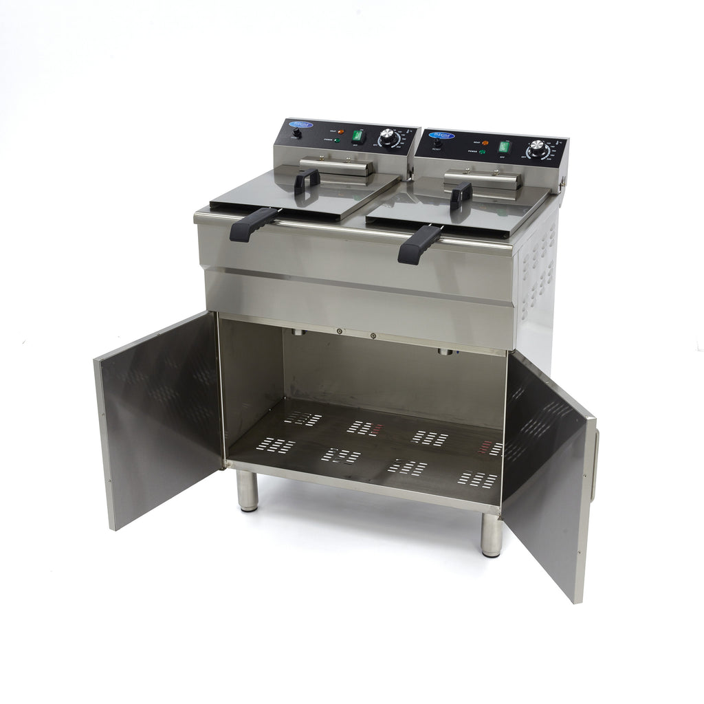 Friteuse - 2 x 16 L - 2 paniers - avec robinet de vidange et support - 400V