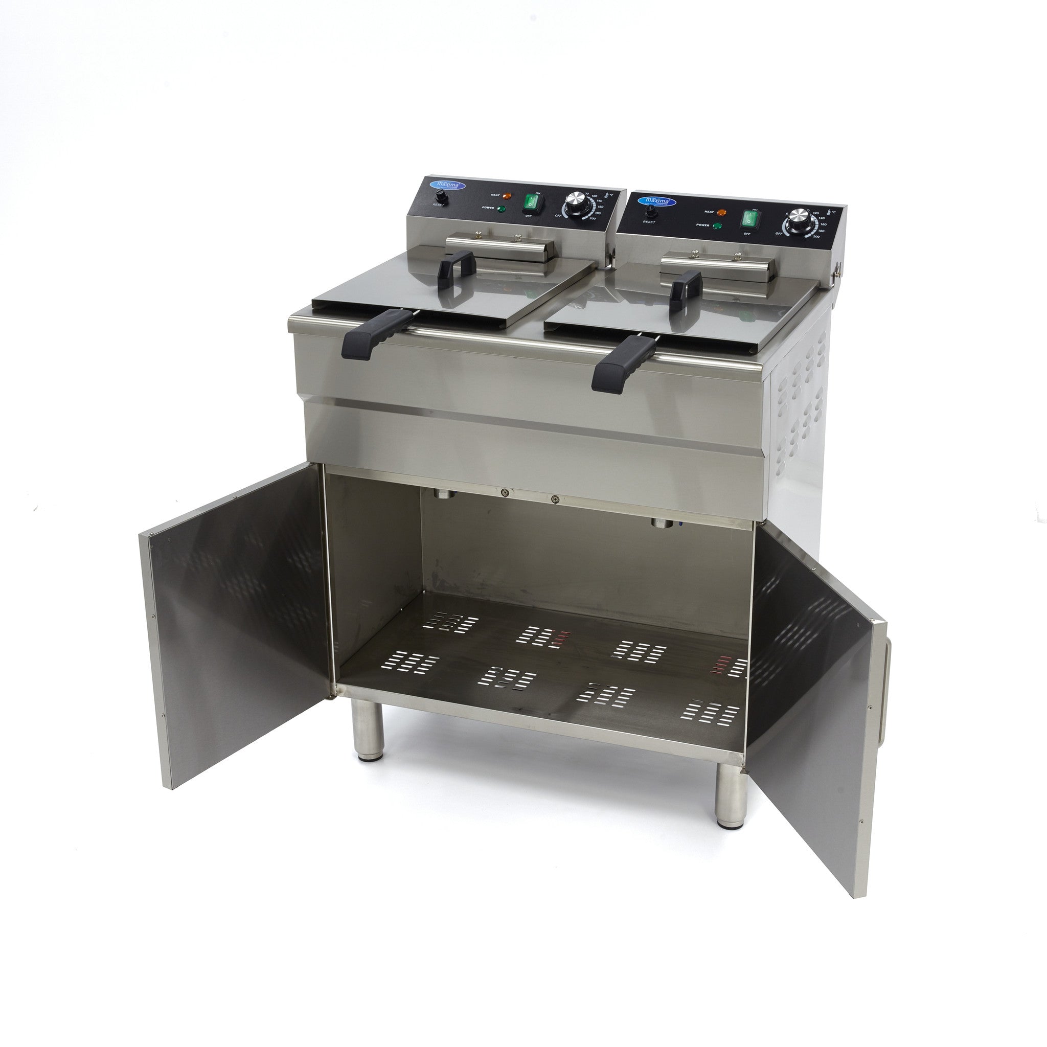 Friteuse - 2 x 16 L - 2 paniers - avec robinet de vidange et support - 400V