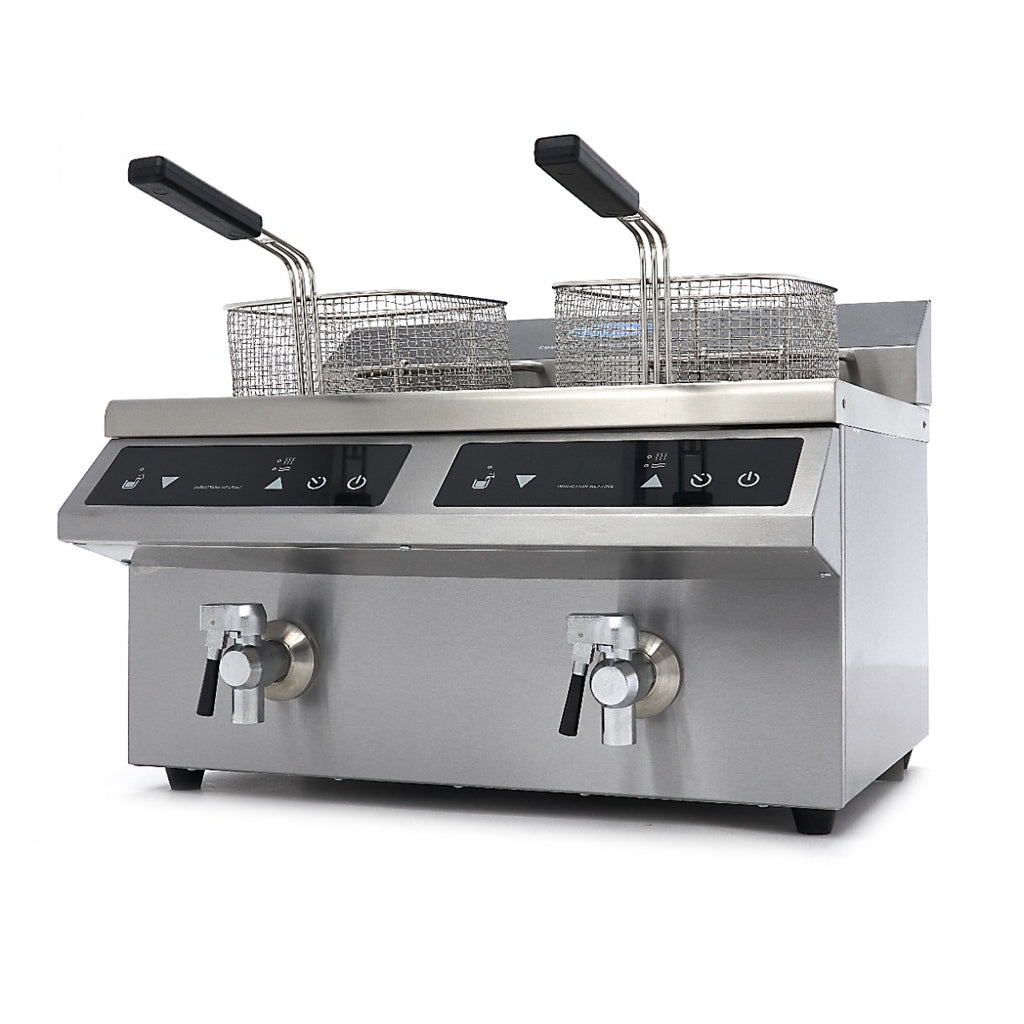 Friteuse - 2 x 8 L - 2 paniers - induction - avec robinet de vidange