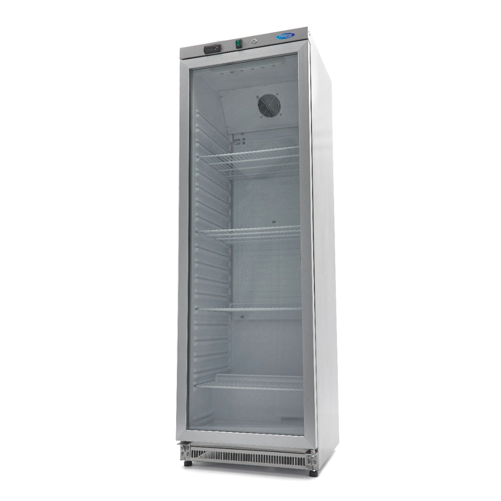 Réfrigérateur - 400 L - acier inoxydable - avec porte en verre