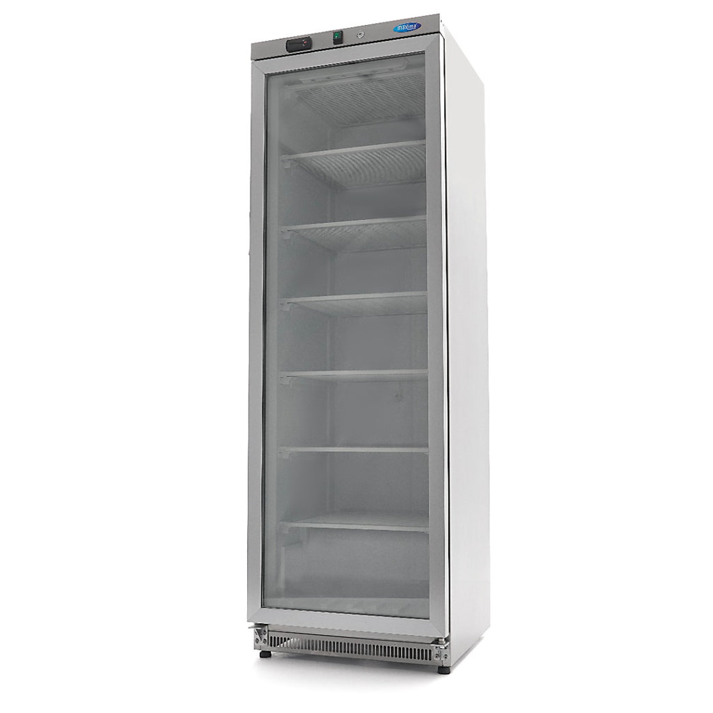 Congélateur - 400 L - acier inoxydable - avec porte en verre