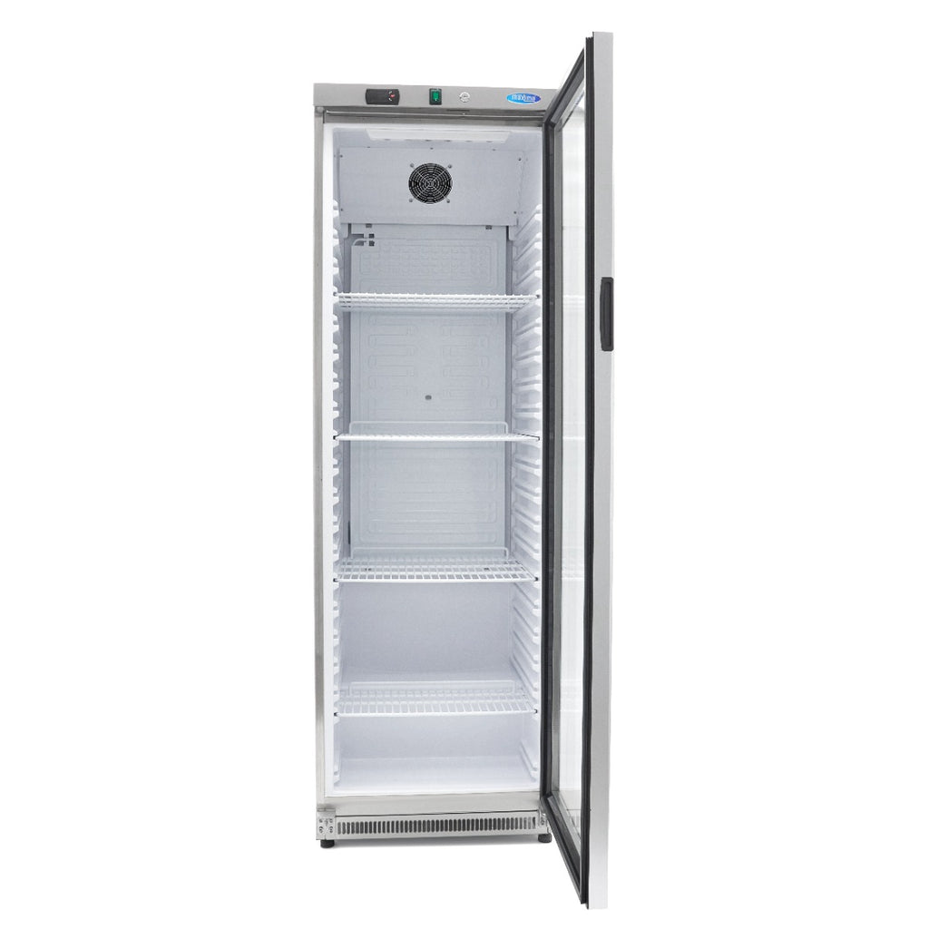 Réfrigérateur - 400 L - acier inoxydable - avec porte en verre