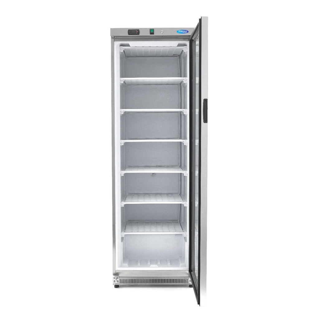 Congélateur - 400 L - acier inoxydable - avec porte en verre