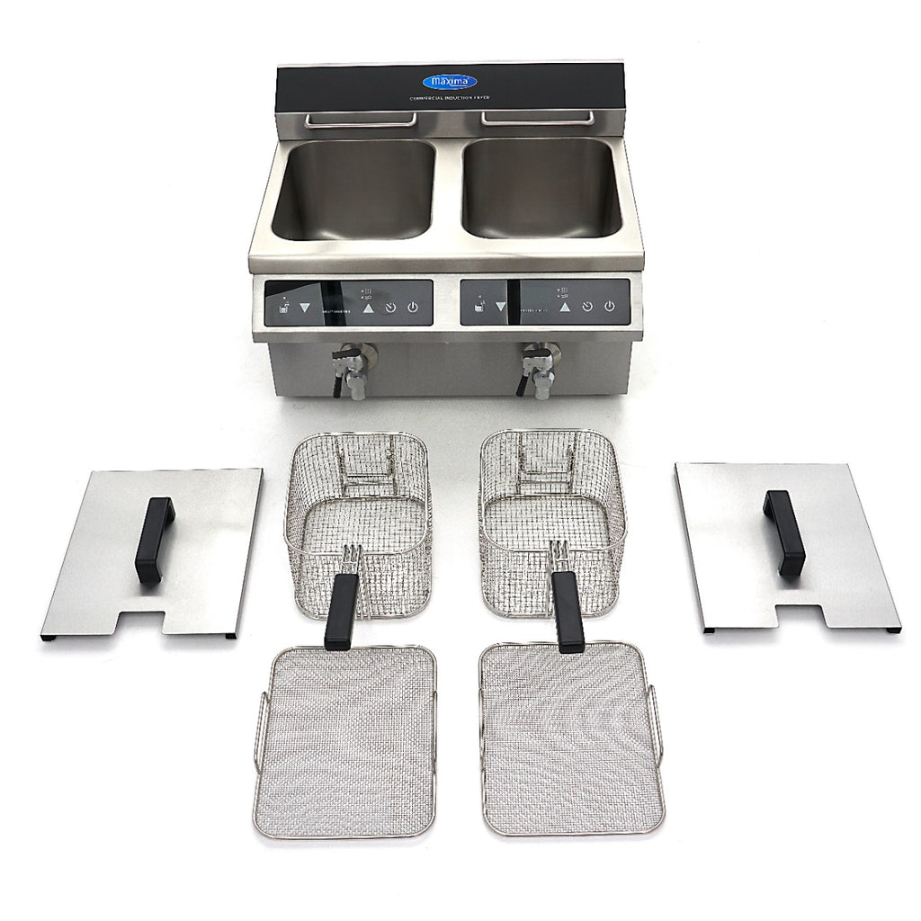 Friteuse - 2 x 8 L - 2 paniers - induction - avec robinet de vidange