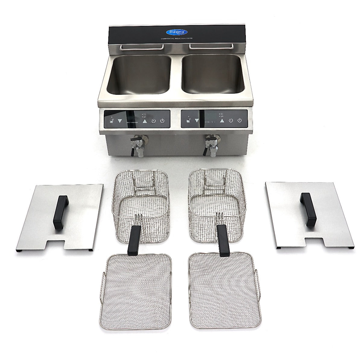 Friteuse - 2 x 8 L - 2 paniers - induction - avec robinet de vidange