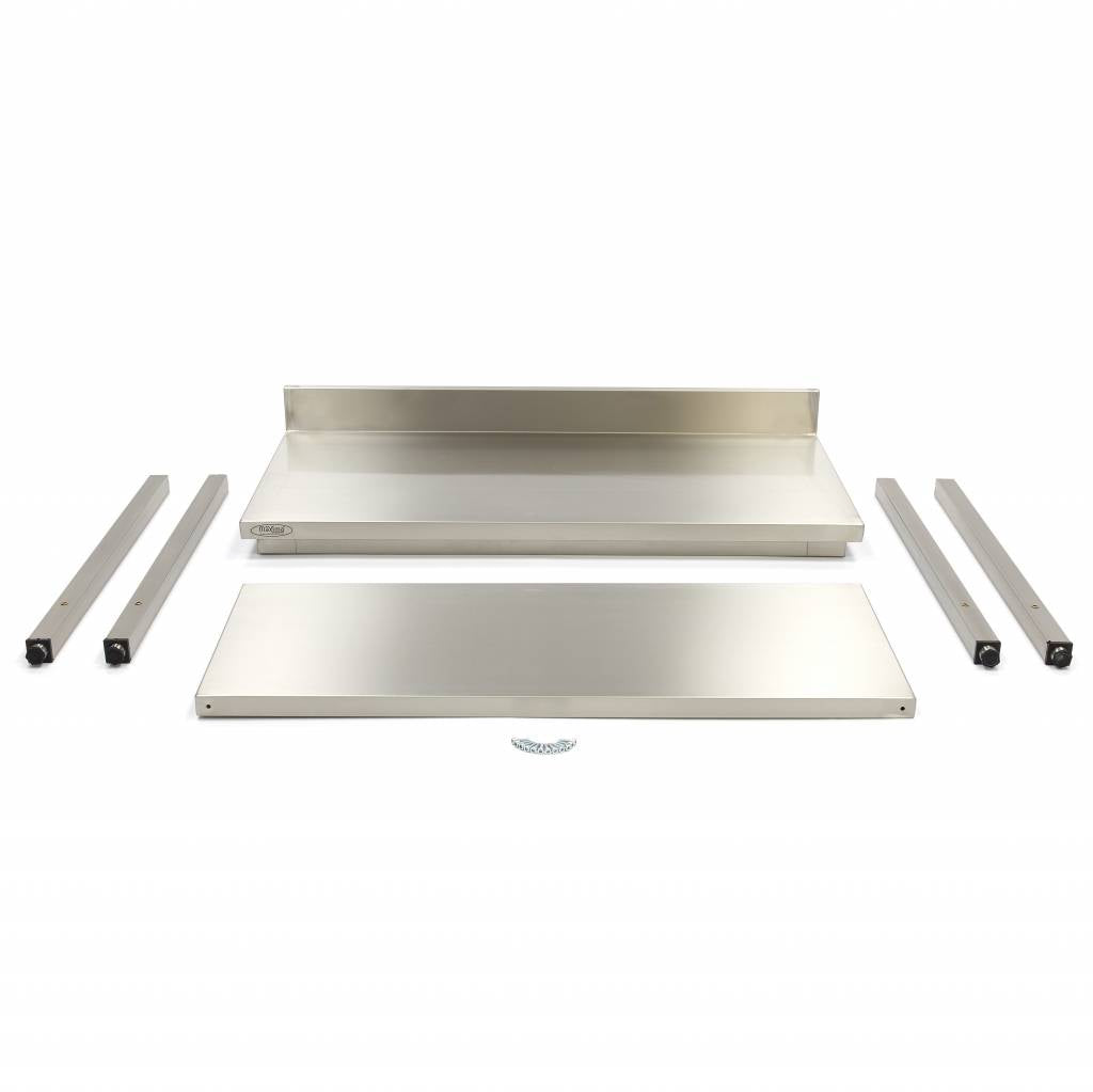 Table en acier inoxydable - 120 x 60 cm - hauteur réglable - avec dosseret et étagère de rangement