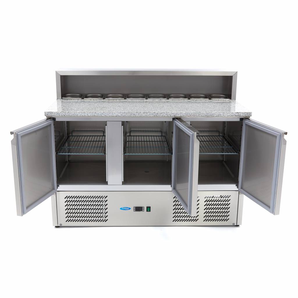Réfrigérateur pour la préparation des pizzas - 137 cm - 3 portes - s'adapte à 8 x 1/6 GN - incl couvercle en acier inoxydable