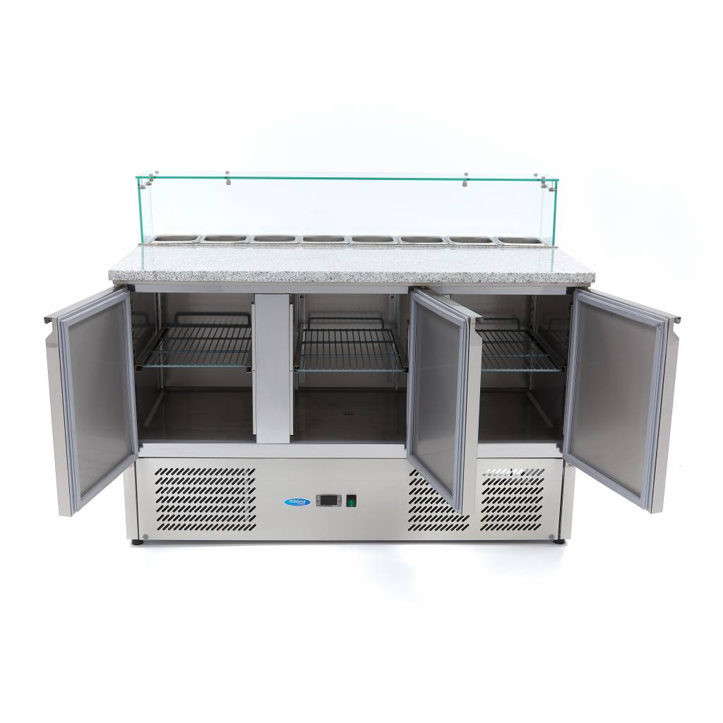 Réfrigérateur pour la préparation des pizzas - 137 cm - 3 portes - s'adapte à 8 x 1/6 GN - incl couvercle en verre